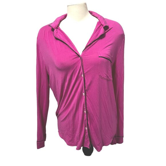 Victoria's Secret Hot Pink Collared Soft Sleep Shirt Sz Small Womens Long Sleeve - Picture 13 of 13
